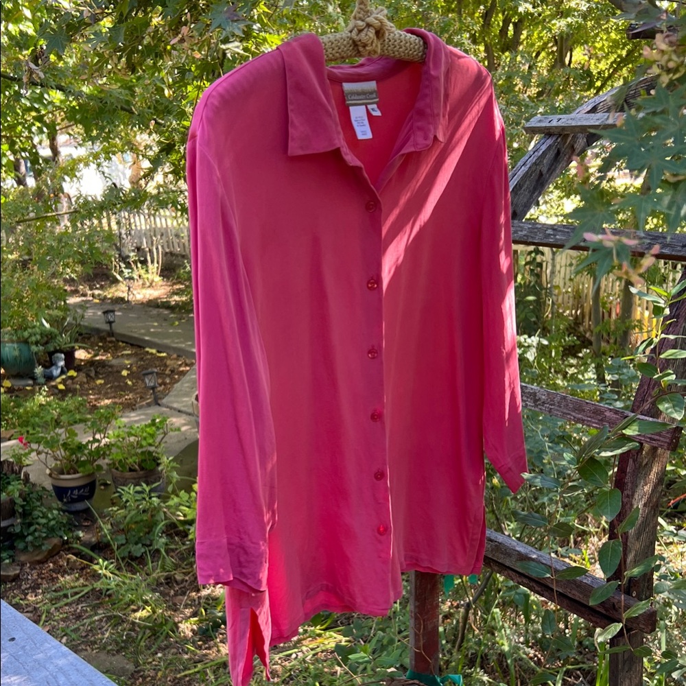 Silk Coldwater Creek Vibrant salmon  Pink Button-Down Shirt